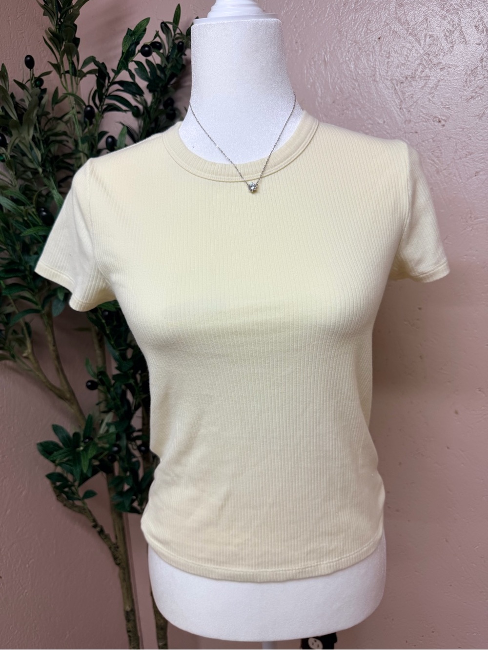 Soft Ribbed Crewneck Tee in Pale Yellow